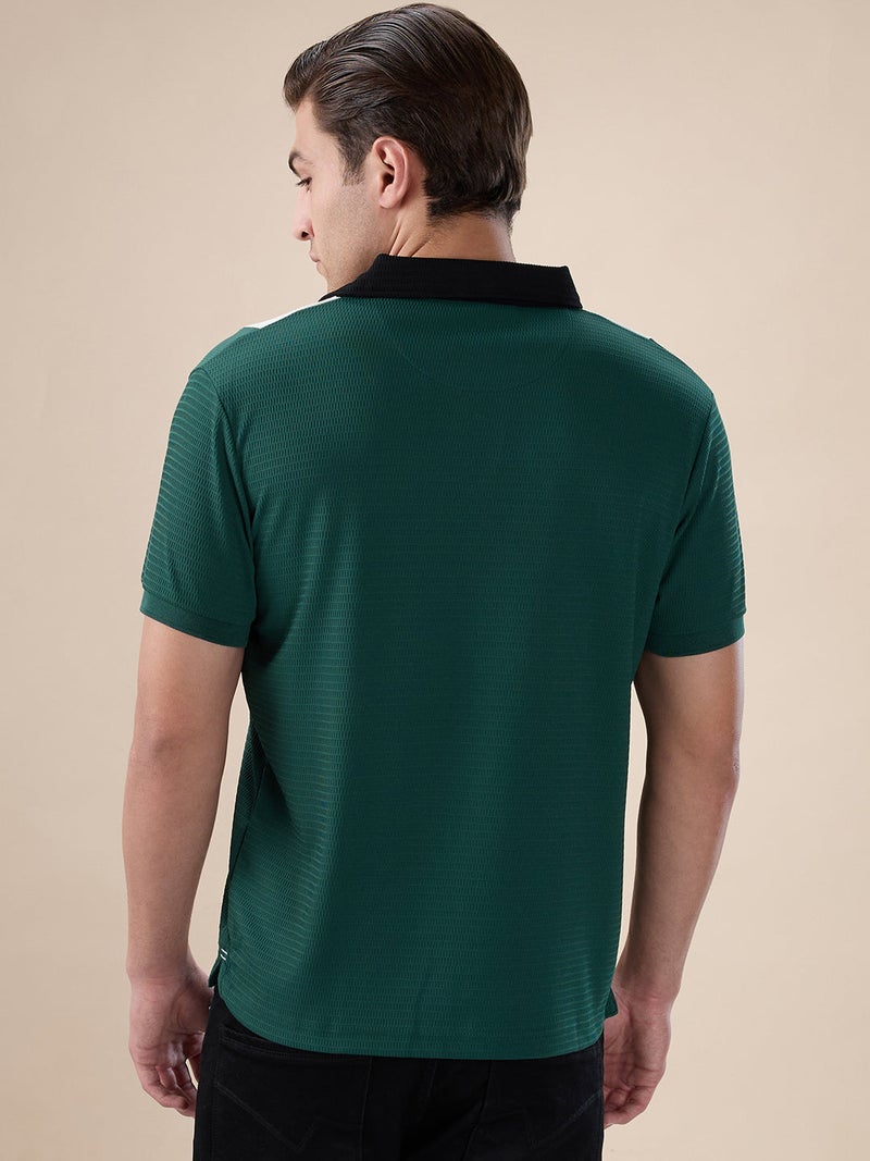 STATUS QUO Colorblock Textured  Regular Fit Black Polo T-shirt - Image 3