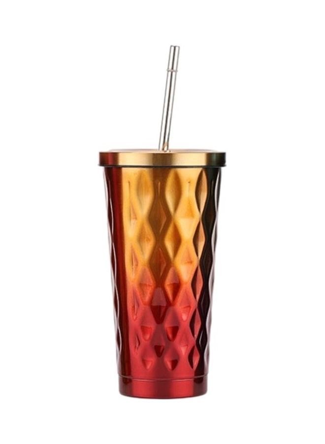 NIBEMINENT Double-Layer Stainless Steel Tumbler With Straw Gold/Red - Image 1