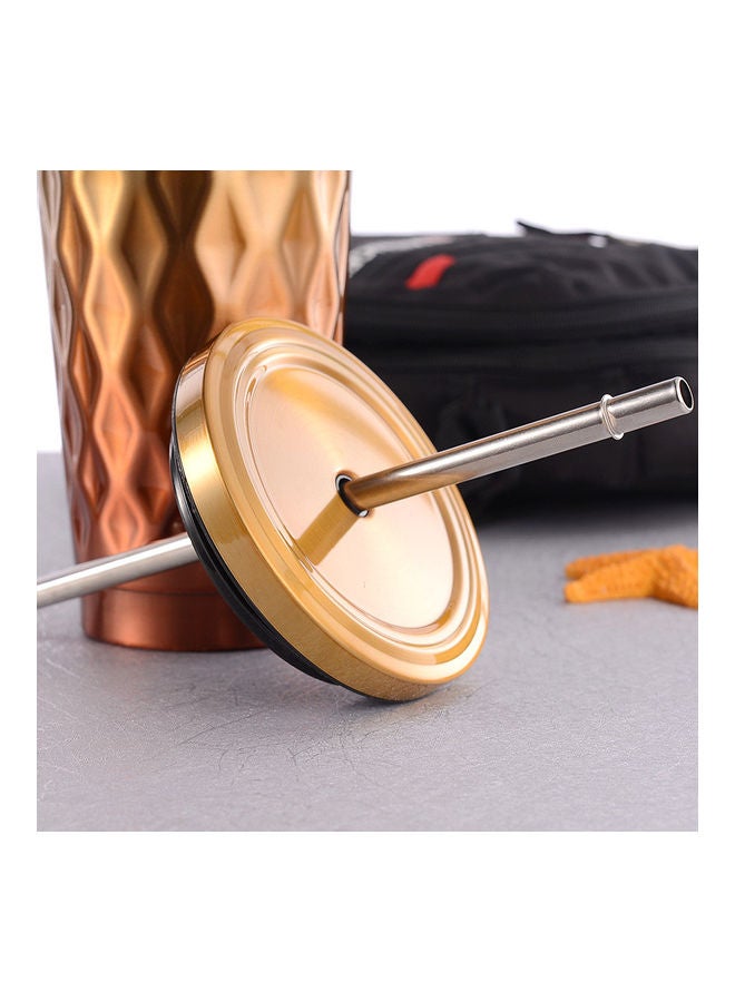 NIBEMINENT Double-Layer Stainless Steel Tumbler With Straw Gold/Red - Image 3