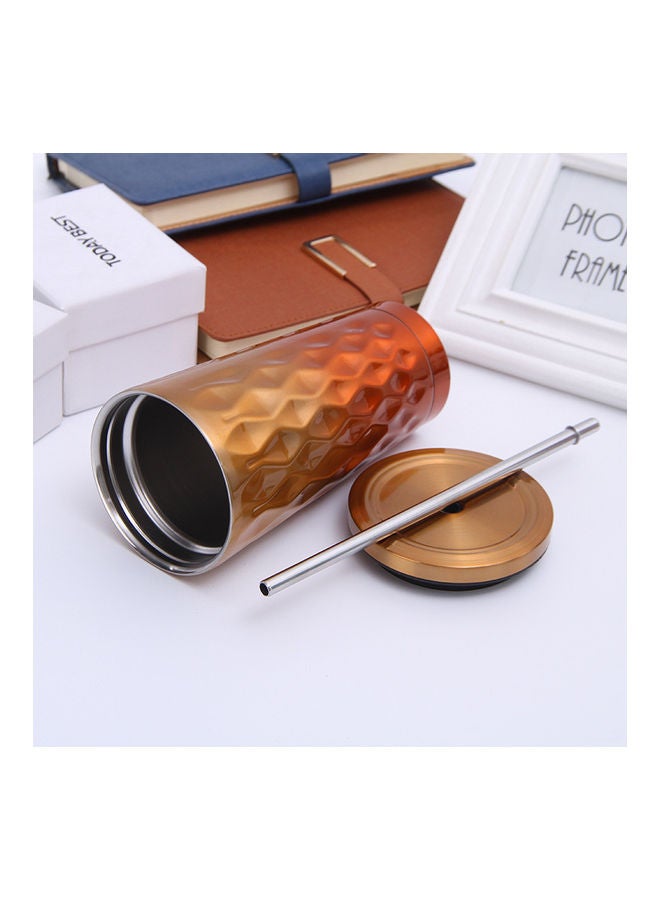 NIBEMINENT Double-Layer Stainless Steel Tumbler With Straw Gold/Red - Image 2
