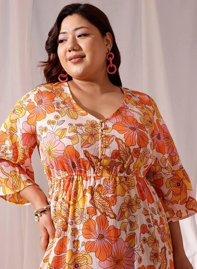 STREET 9 Plus Size Floral Print V-Neck A-Line Maxi Dress