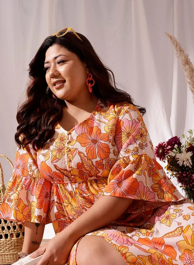 STREET 9 Plus Size Floral Print V-Neck A-Line Maxi Dress