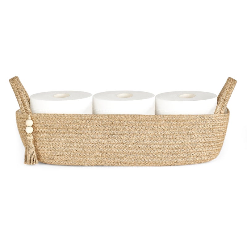 Mkono Mkono Small Storage Basket for Toilet Tank Top Boho Bathroom Decor Woven Rope Toilet Paper Tray Organizer for Shelf Bedroom Living Room Jute 1 Pack 157 L x 6 W
