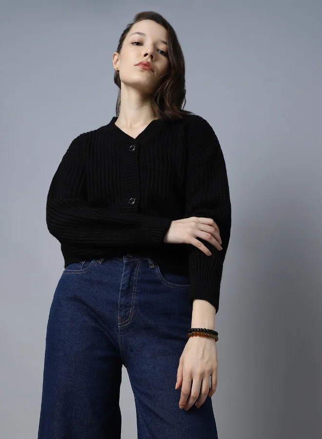 هاي ستار كنزة نسائية سوداء مقاس عادي من الأكريليك 1%