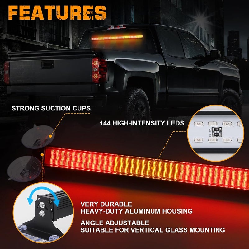 XRIDONSEN 35 Inch Traffic Advisor Light Bar with 144 LED Amber Red Strobe Lights - Image 3