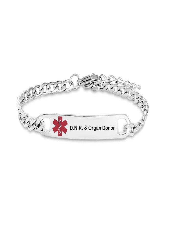 KunBead D.N.R. & Organ Donor Medical Alert Bracelets for Women Adjustable Stainless Steel Mesh Emergency Awareness Medical ID Bracelet - Image 1