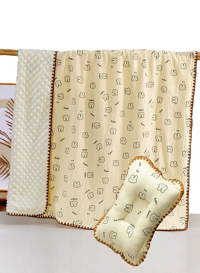 LITTLE SURPRISE BOX Little Surprise Box,  Rabbit Face, 2pcs Super Soft Breathable pure Muslin cotton Blanket and pillow set for Newborn & Infants - Image 1