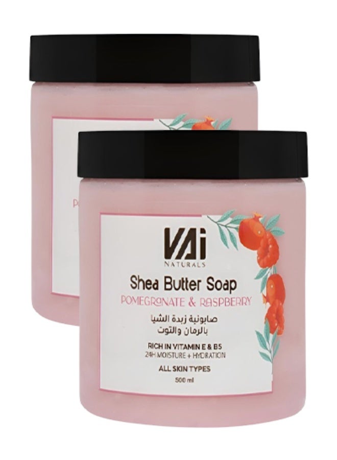 VAI 2 Pieces Shea Butter Soap Pomegranate And Raspberry Rich In Vitamin E And B5 24 Hours Moisture And Hydration All Skin Types 500ml - Image 1