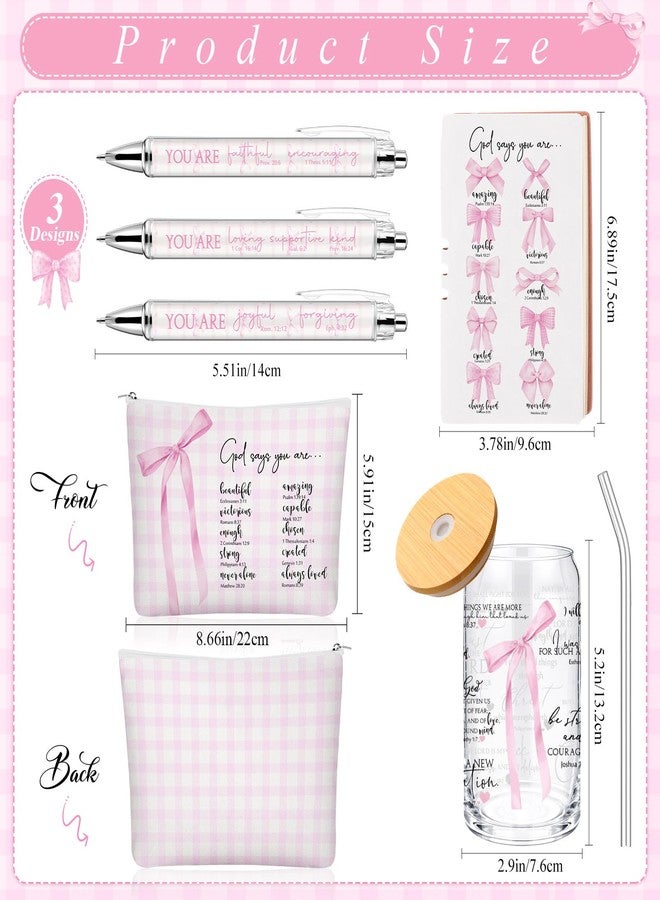 Skylety 6 Pcs Christmas Christian Gift Set for Women Includes Bible Journal Religious Pens Pink Bow Cosmetic Bag Glass Cup Pink Stuff Accessories Xmas Gifts for Women Mom Sunday School Teacher - Image 2