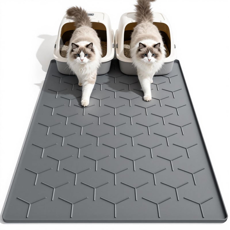 Garoopion Cat Litter Mat, Large 40" X 28" Litter Catcher Rug, Waterproof Silicone Mat for Cats, Dark Gray - Image 1
