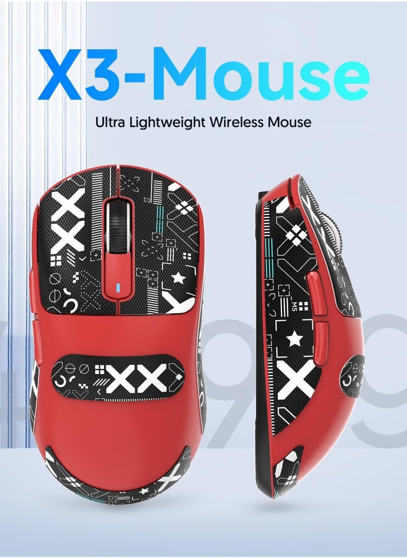 Attack Shark X3 Wireless Gaming Mouse, 49g Ultralight, PixArt PAW3395 26000 DPI, Bluetooth/2.4Ghz /Wired Tri-Mode, 200Hrs Rechargeable Battery, Kailh GM8.0 Switch for MAC/Win - Red&Tape  - Image 2