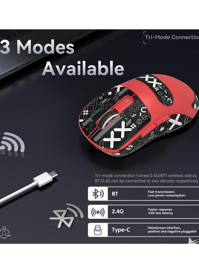 Attack Shark X3 Wireless Gaming Mouse, 49g Ultralight, PixArt PAW3395 26000 DPI, Bluetooth/2.4Ghz /Wired Tri-Mode, 200Hrs Rechargeable Battery, Kailh GM8.0 Switch for MAC/Win - Red&Tape  - Image 4