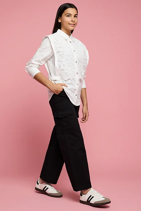 R&B Solid Wide Leg Pants with Button Closure