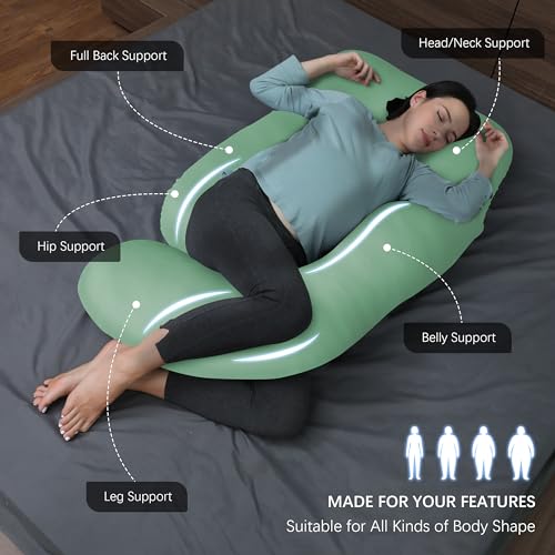 MOON PARK Pregnancy Pillows for Sleeping - U Shaped Full Body Maternity Pillow with Removable Cover - Support for Back, Legs, Belly, HIPS - 57 Inch - Green - Cooling Cover - Image 2