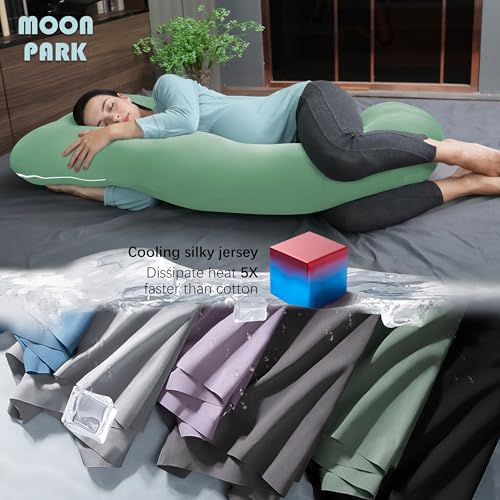 MOON PARK Pregnancy Pillows for Sleeping - U Shaped Full Body Maternity Pillow with Removable Cover - Support for Back, Legs, Belly, HIPS - 57 Inch - Green - Cooling Cover - Image 3