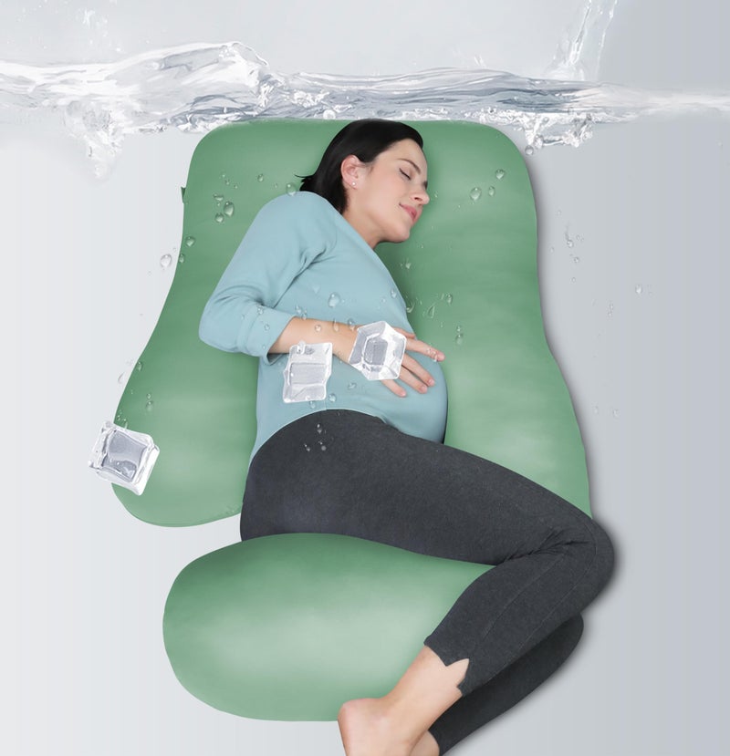 MOON PARK Pregnancy Pillows for Sleeping - U Shaped Full Body Maternity Pillow with Removable Cover - Support for Back, Legs, Belly, HIPS - 57 Inch - Green - Cooling Cover - Image 1