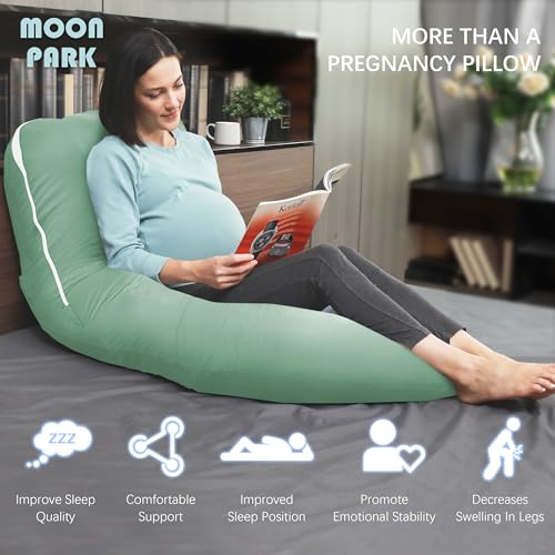 MOON PARK Pregnancy Pillows for Sleeping - U Shaped Full Body Maternity Pillow with Removable Cover - Support for Back, Legs, Belly, HIPS - 57 Inch - Green - Cooling Cover - Image 4