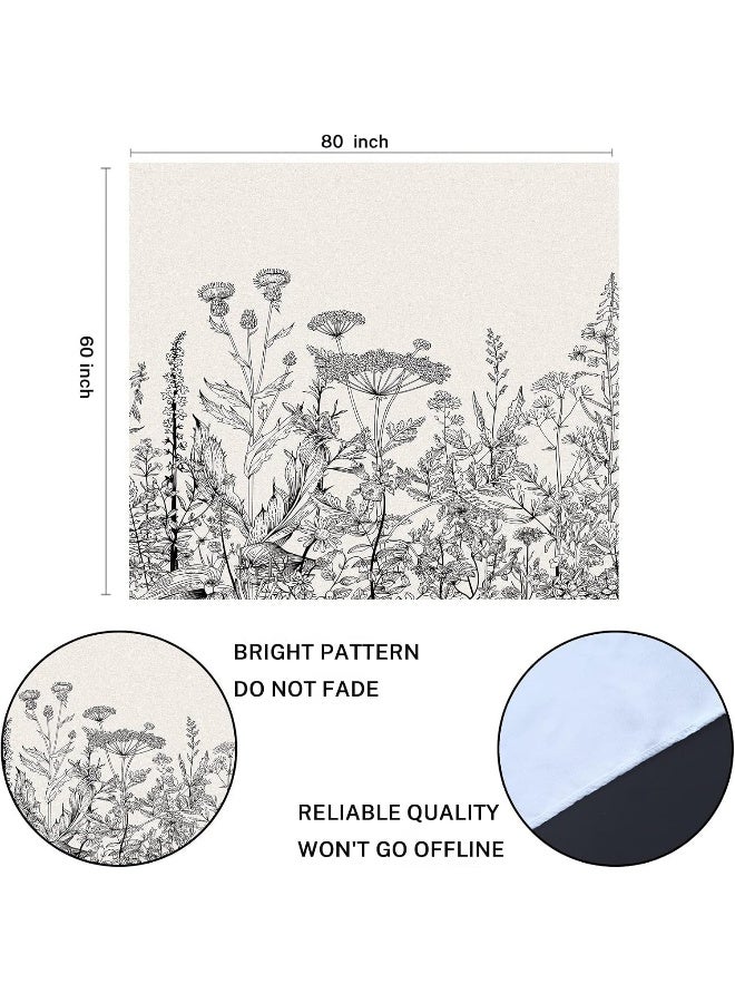 Emvency Tapestry Floral Border Herbs and Wild Flowers Botanical Engraving Style Black and White Home Decor Wall Hanging 60" x 80" Inches Print for Living Room Bedroom Dorm - Image 2
