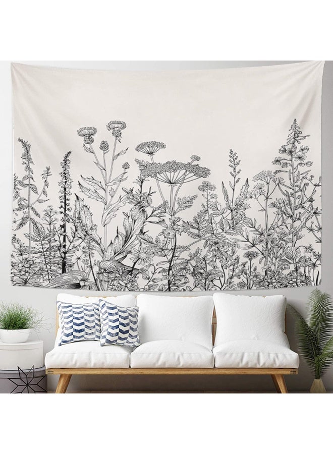 Emvency Tapestry Floral Border Herbs and Wild Flowers Botanical Engraving Style Black and White Home Decor Wall Hanging 60" x 80" Inches Print for Living Room Bedroom Dorm - Image 5
