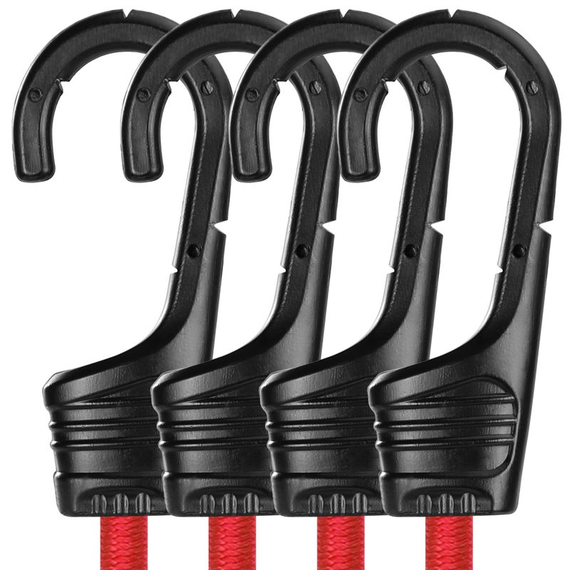 WORKPRO 24 Inch Bungee Cords with Hooks, 4 Pack Superior Rubber Heavy Duty Bungee Straps Strong Elastic Rope for Outdoor Tent, Luggage Rack, Camping, Cargo, RV, Bike, Transporting, Storage, Red - Image 1