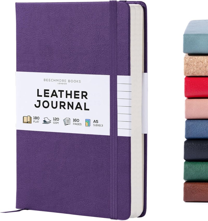 Beechmore Books Lined Journal Notebook, 5.8 x 8.3 inch, A5 160 Lined Pages, Hardcover Leather Journals for Women, Men, Writing and Notebooks for Work - 120 GSM Thick Paper, Gifts Box Included - Image 1