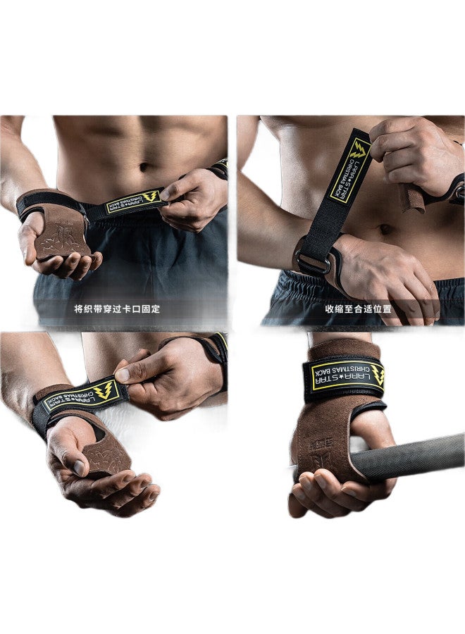 LAURASTAR Laura Star Ghost Back Assist Hard Pull Up Fitness Gloves Palm Protection Single Barbell Dumbbell Cowhide Sports Wristband Anti-Slip Brown - Image 3