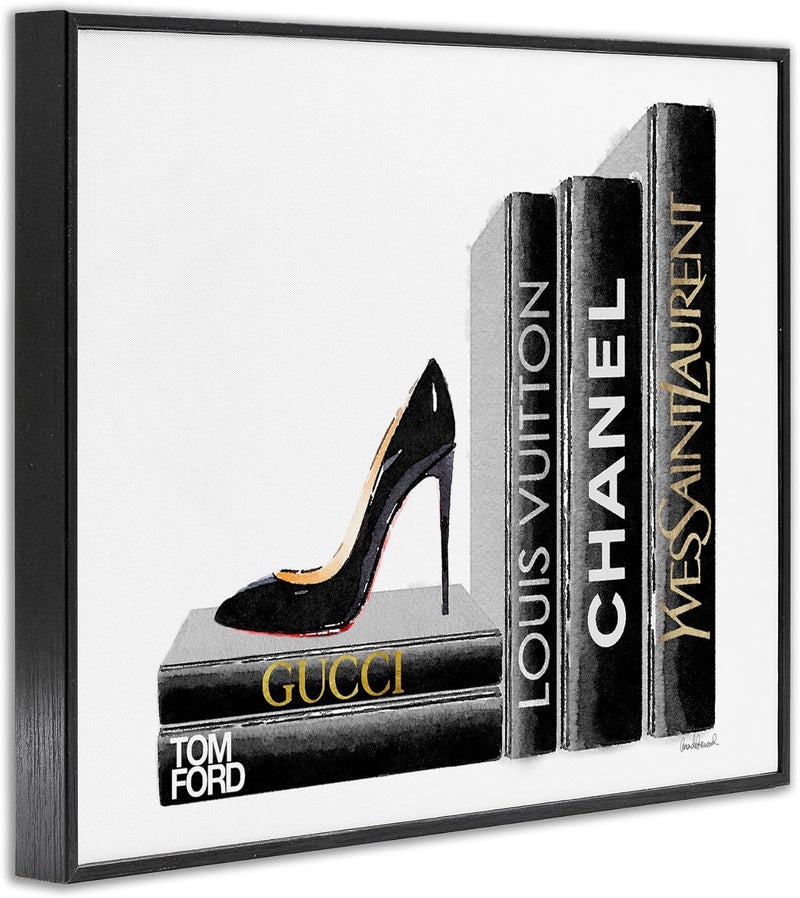 Stupell Industries High Fashion Book Shelf with Stilettos Heel Black Framed Wall Art, 16 x 20, Design By Artist Amanda Greenwood - Image 3