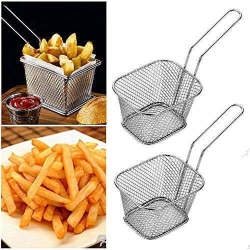 Toxen Square Fry Basket Stainless Steel French Fries Holder Deep Fryer Baskets with Handles, Table Serving Frying Chips Baskets, French Fry Holder for Kitchen Party Barbecue - Image 4