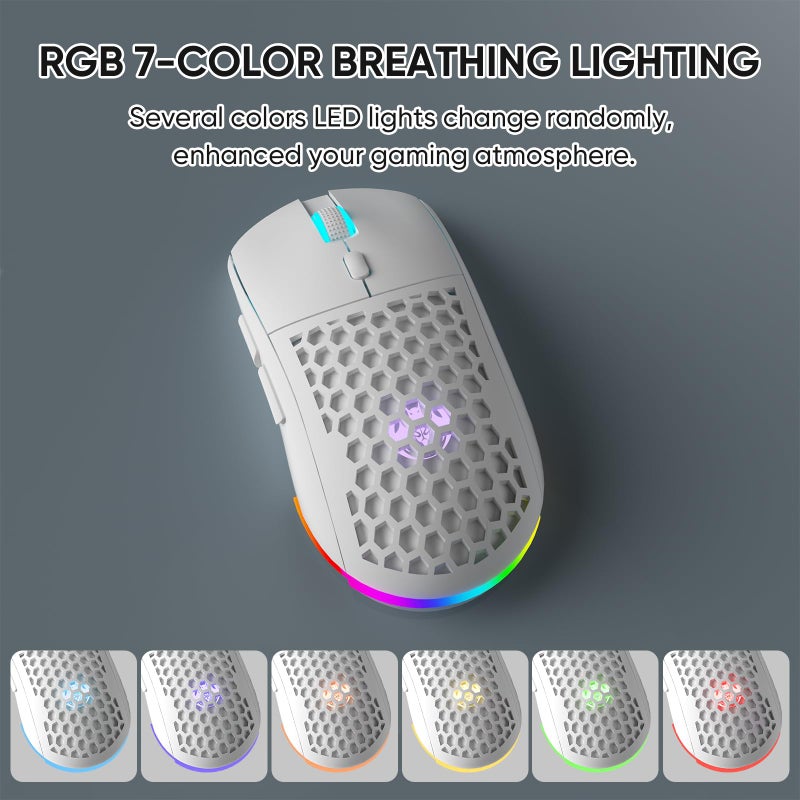 REBOCOON ماوس الألعاب اللاسلكي REBOCOON Honeycomb M32 - 2.4GHz RGB ماوس قابل لإعادة الشحن مع نقرات صامتة و 3200 DPI للكمبيوتر/ماك - أبيض - Image 4