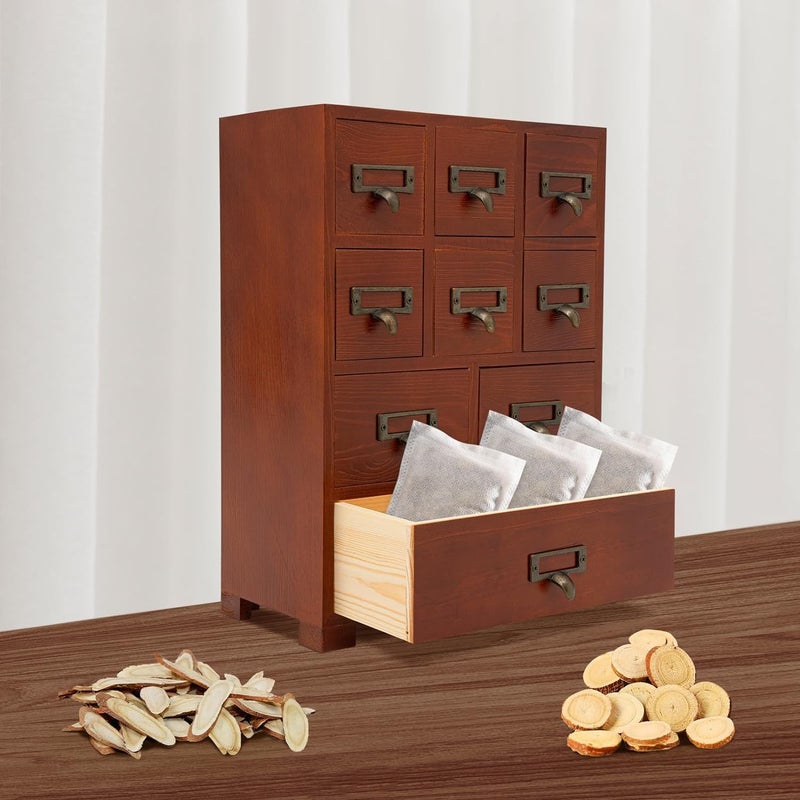 DELLMAO Vintage Solid Wood Small Chinese Medicine Retro Medicine Cabinet Organizer Apothecary Cabinet with Drawers & Card Catalog Herbal Jewelry Box - Image 5