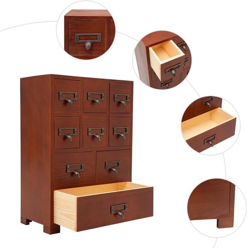 DELLMAO Vintage Solid Wood Small Chinese Medicine Retro Medicine Cabinet Organizer Apothecary Cabinet with Drawers & Card Catalog Herbal Jewelry Box - Image 4