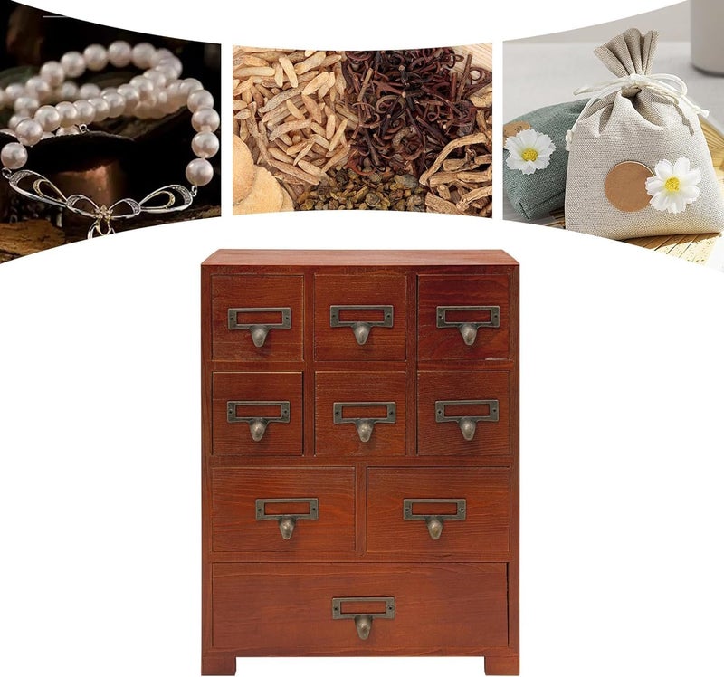 DELLMAO Vintage Solid Wood Small Chinese Medicine Retro Medicine Cabinet Organizer Apothecary Cabinet with Drawers & Card Catalog Herbal Jewelry Box - Image 3