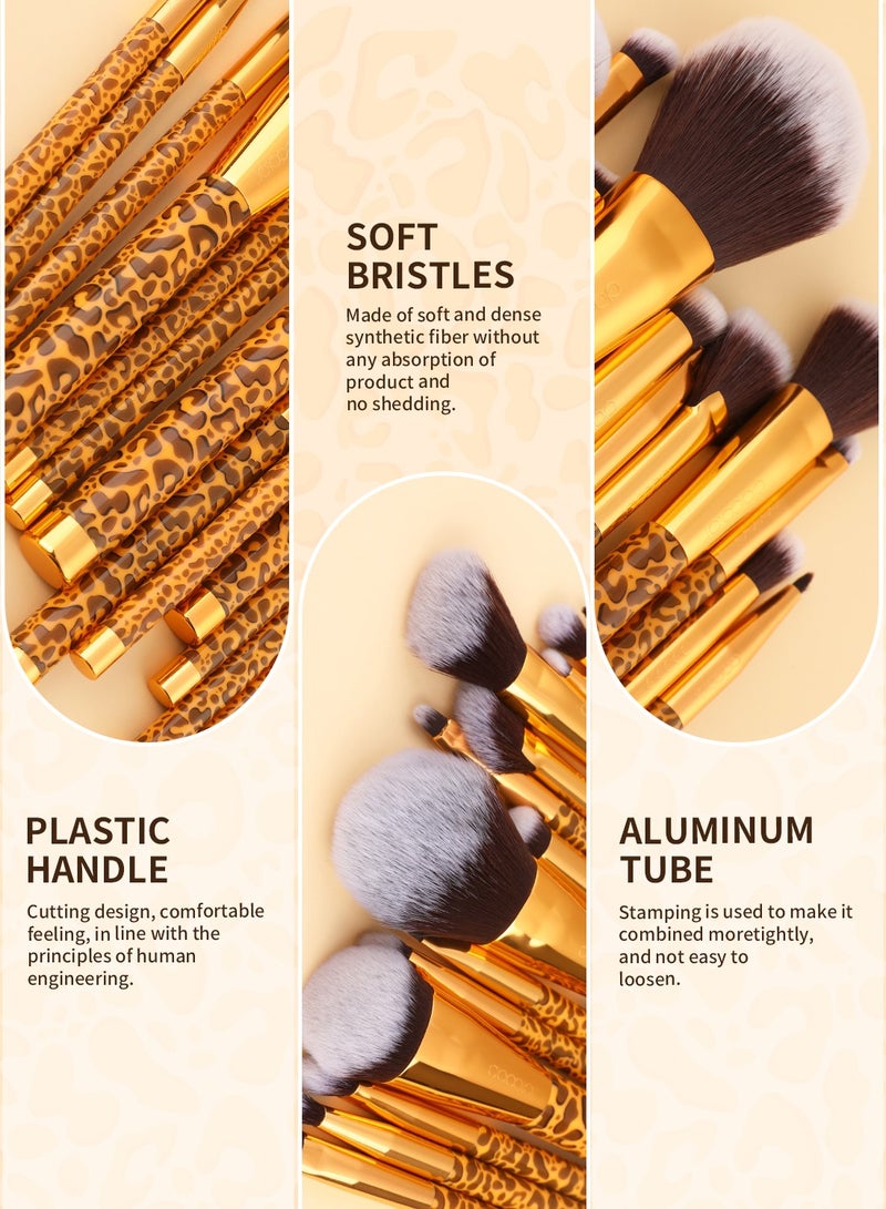 docolor Makeup Brushes 14Pcs Leopard Makeup Brush Set with 4pcs Makeup Puffs Premium Synthetic Powder Foundation Contour Blush Concealer Eye Shadow Blending Make Up Brush Kit  - Image 4