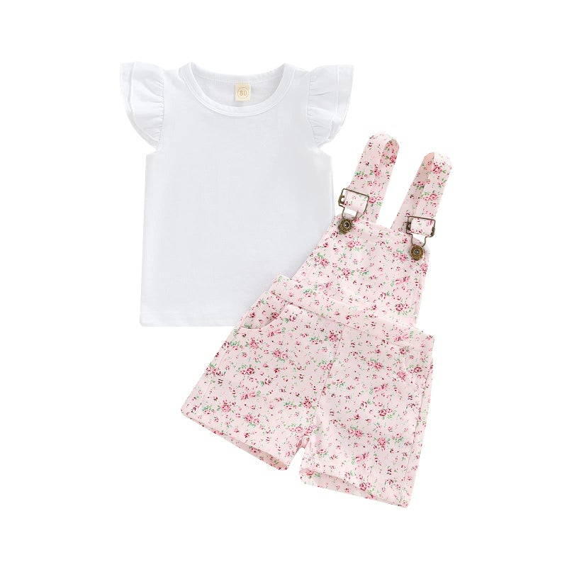 Gureui Baby Girl Summer Clothes Flower T-Shirt Tops Suspender Overalls Shorts Toddler Infant Outfit Floral 18-24 Months - Image 1