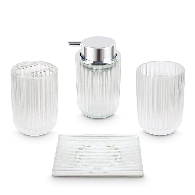 ACRYLIC OASIS 4 PIECES BATHROOM SETDISPENSER TOOTHBRUSH HOLDER TUMBLER SOAP DISH TRANSPARENT