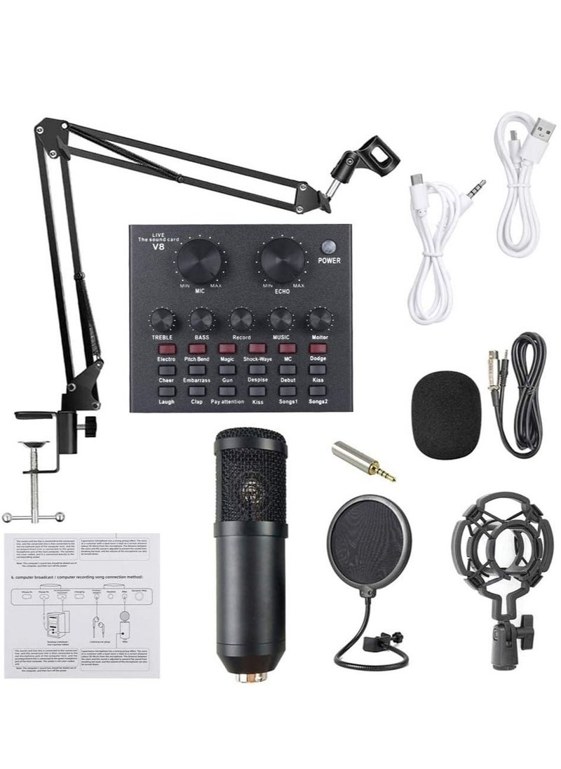 Generic Microphone,Live Sound Card & BM800 Suspension Microphone Kit Broadcasting Recording Condenser Microphone Set Intelligent Volume Audio Mixer Sound Card for Computer PC Live Sound  - Image 5