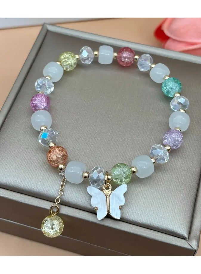 Home Clearance Sale [Popular Choice] 1pc Fashion Sparkling Butterfly Bracelet Colorful Glass Tassel Butterfly Bracelet Student Girlfriend Gift - Image 2