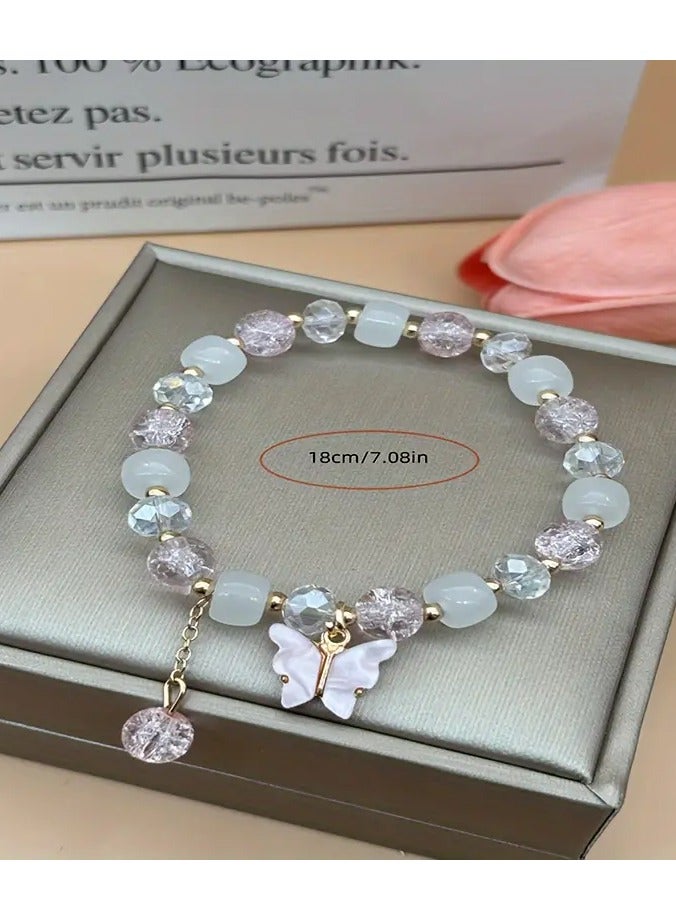 Home Clearance Sale [Popular Choice] 1pc Fashion Sparkling Butterfly Bracelet Colorful Glass Tassel Butterfly Bracelet Student Girlfriend Gift - Image 3