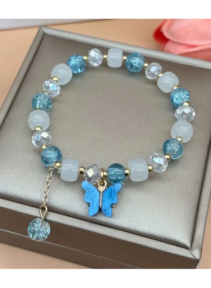 Home Clearance Sale [Popular Choice] 1pc Fashion Sparkling Butterfly Bracelet Colorful Glass Tassel Butterfly Bracelet Student Girlfriend Gift - Image 4