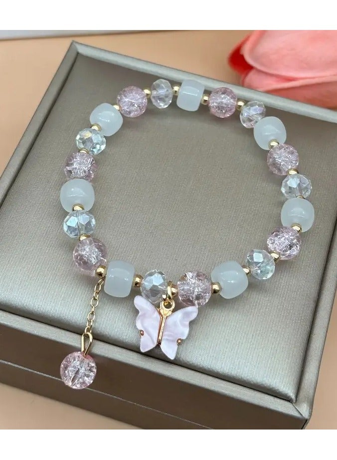 Home Clearance Sale [Popular Choice] 1pc Fashion Sparkling Butterfly Bracelet Colorful Glass Tassel Butterfly Bracelet Student Girlfriend Gift - Image 5