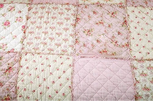 Comforbed بطانية لحاف قطنية 100% لحجم سرير توين/فول، غطاء سرير لطيف، لحاف عكسي مزخرف، بطانية مطبوعة زهرية لغرفة الفتيات باللون الوردي - Image 2