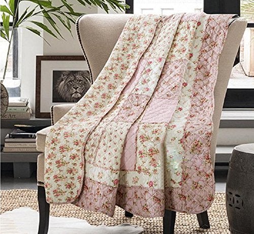 Comforbed بطانية لحاف قطنية 100% لحجم سرير توين/فول، غطاء سرير لطيف، لحاف عكسي مزخرف، بطانية مطبوعة زهرية لغرفة الفتيات باللون الوردي - Image 5