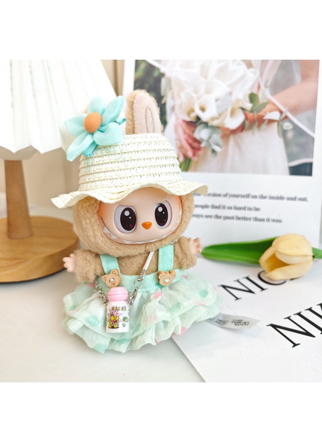 Generic - Labubu LABUBU Sit Party Second Generation Vinyl Doll Clothes Summer Straw Hat With Sling Dress-Specifications:First Generation And Second Generation Pull Cloth Pendant Wear-Color:Purple Love Skirt + Small Flower Hair Accessories + Wavy Straw Hat + Purple Small Kettle (excluding Baby) - Image 1