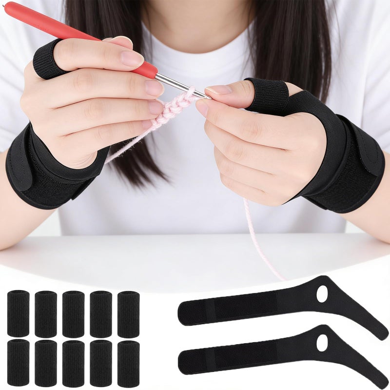 Weesdsio 2 Pack Ergonomic Crochet Hooks Gloves with 10 Pack Finger Sleeves Crochet Accessorie for Crochet Supplies for Crocheters - Image 1