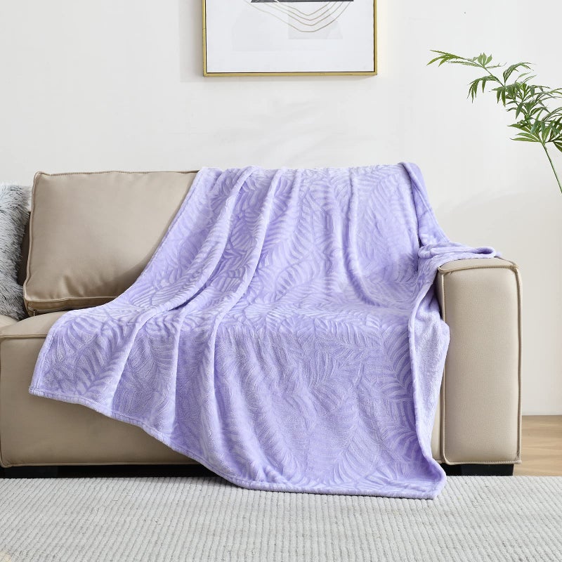 SOCHOW Super Soft Flannel Fleece Throw Blanket, Lightweight Cozy Warm Leaves Textured Plush Blanket for Bed Couch Sofa, 50 x 60 Inches, Lilac - Image 4