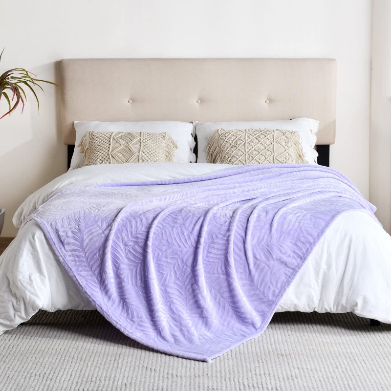SOCHOW Super Soft Flannel Fleece Throw Blanket, Lightweight Cozy Warm Leaves Textured Plush Blanket for Bed Couch Sofa, 50 x 60 Inches, Lilac - Image 5