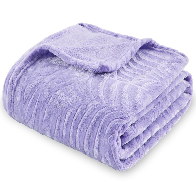 SOCHOW Super Soft Flannel Fleece Throw Blanket, Lightweight Cozy Warm Leaves Textured Plush Blanket for Bed Couch Sofa, 50 x 60 Inches, Lilac - Image 1
