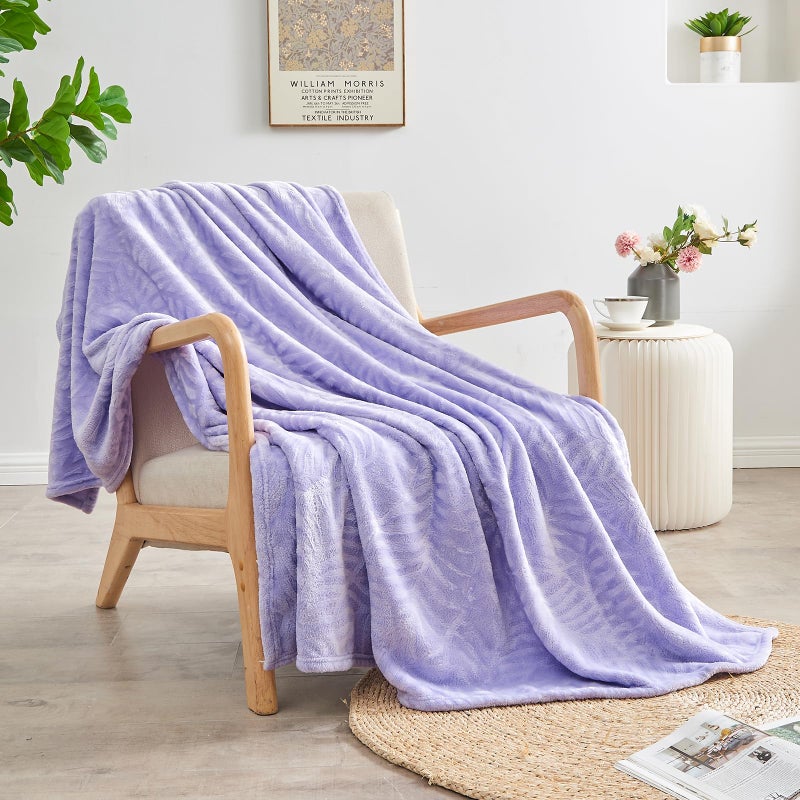 SOCHOW Super Soft Flannel Fleece Throw Blanket, Lightweight Cozy Warm Leaves Textured Plush Blanket for Bed Couch Sofa, 50 x 60 Inches, Lilac - Image 2