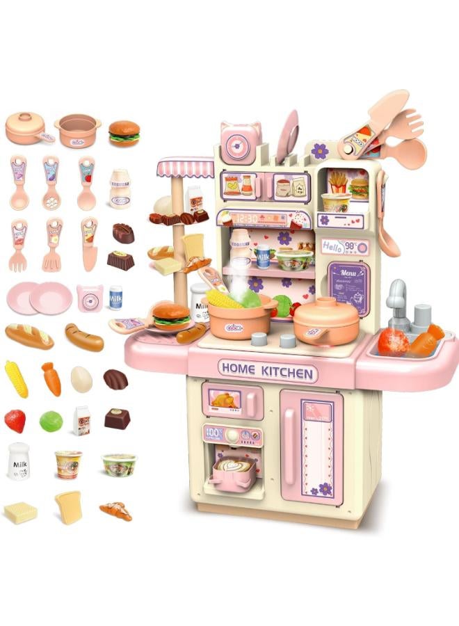 Kitchen Toy for Kids, Toddler - Kitchen Playset, Kitchen Accessories with Role Playing Game Food and Cooking Playset for Toddlers, 35 PCS Indoor Play Set for 1 to 4 Years Girl Boy (Pink)