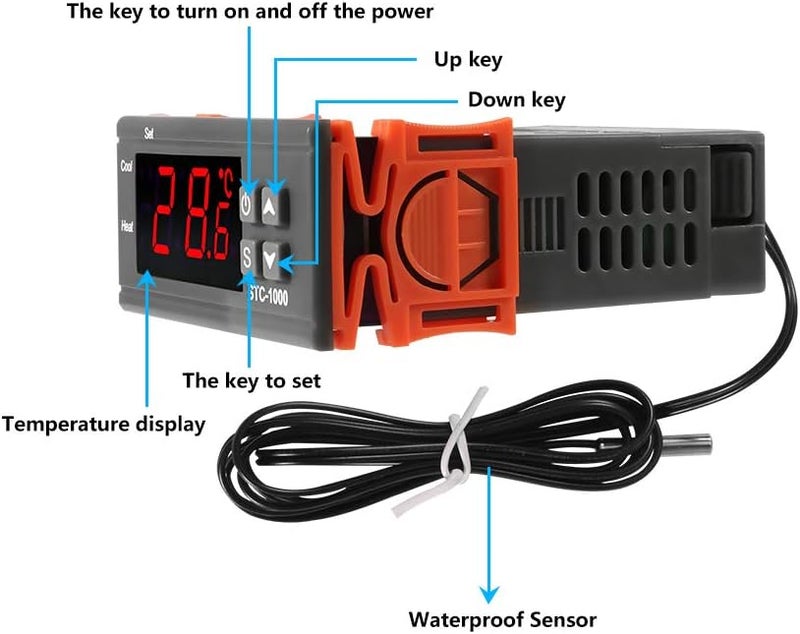 DORHEA Digital LCD Temperature Controller 10A DC 24V Thermostat STC-1000 1m NTC Sensor Thermostat Regulator Heater Cooler 2 Relay Output(24V) - Image 4